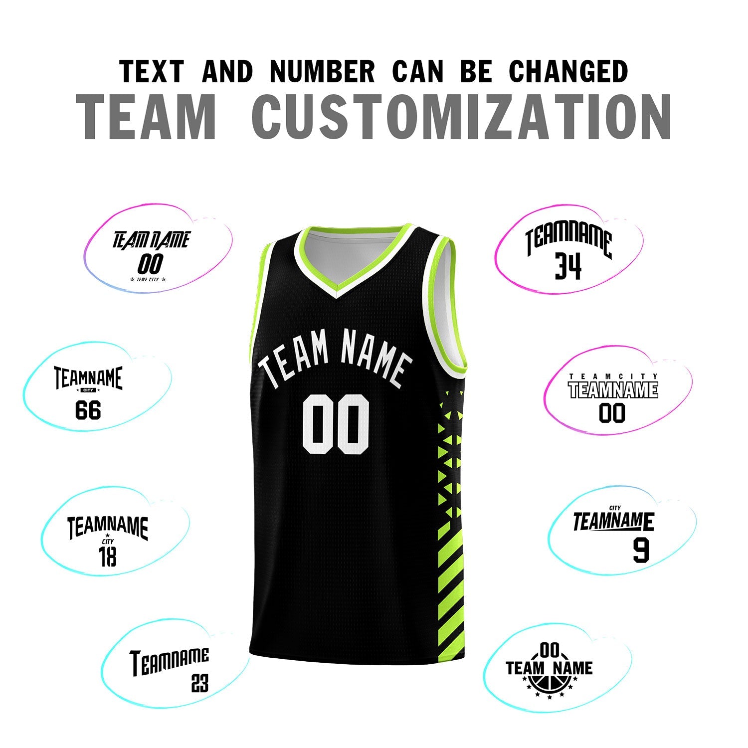 Custom Black Neon Green White Side Diamond Shapes Stripes Basketball Jersey | For Men,Sublimation Printed,Perfect for Teams,Perfect for Coaches | KXKSHOP