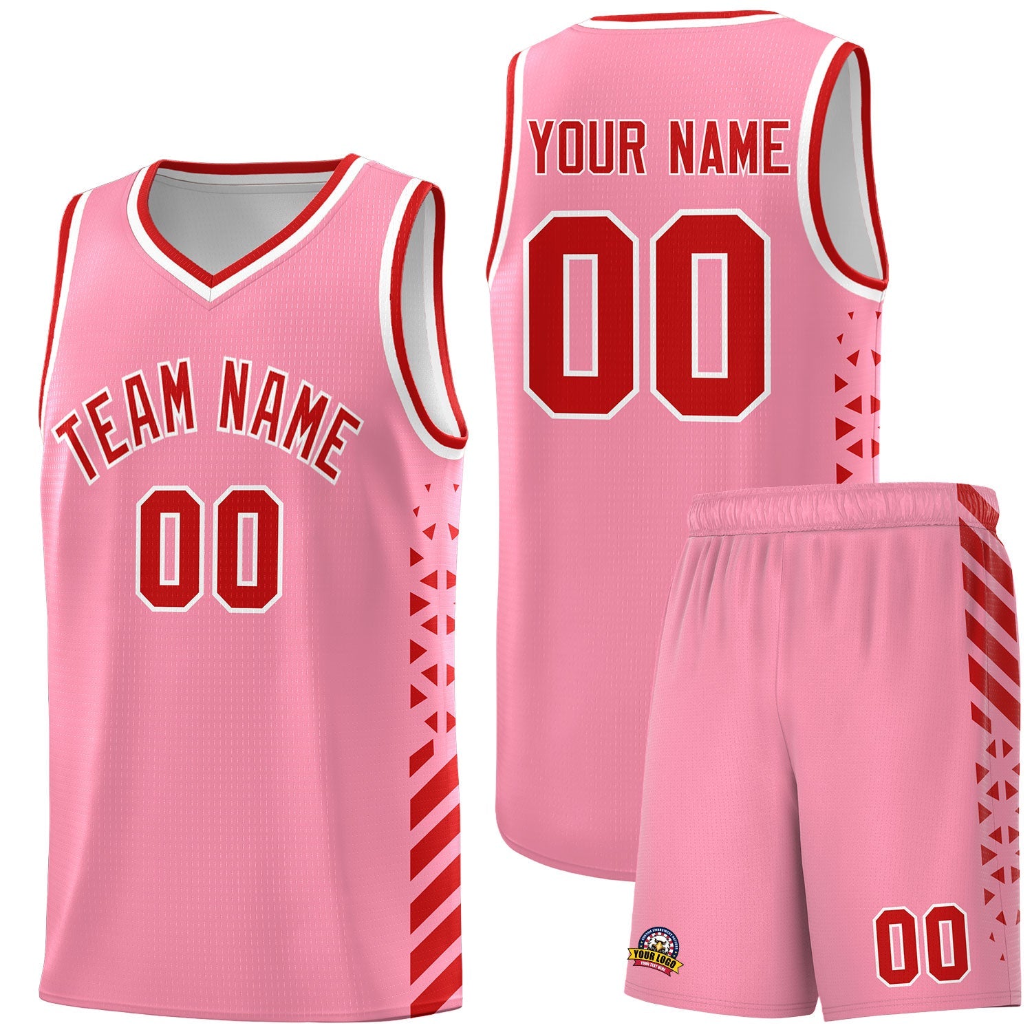 Custom Light Pink Red White Side Diamond Shapes Stripes Basketball Jersey | For Men,Sublimation Printed,Perfect for Teams,Perfect for Coaches | KXKSHOP
