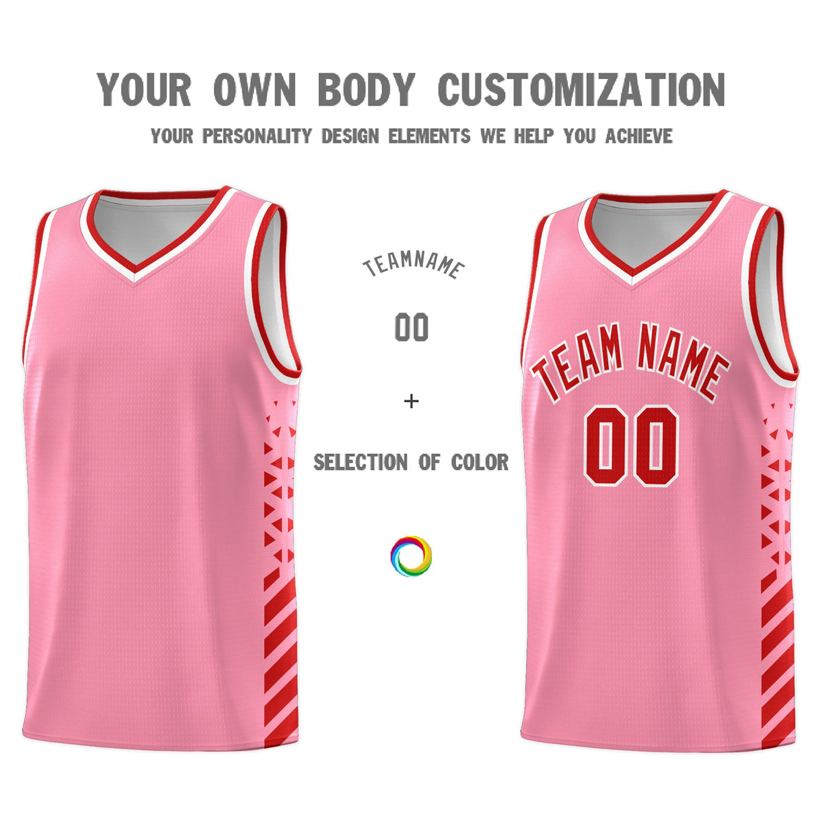 Custom Light Pink Red White Side Diamond Shapes Stripes Basketball Jersey | For Men,Sublimation Printed,Perfect for Teams,Perfect for Coaches | KXKSHOP