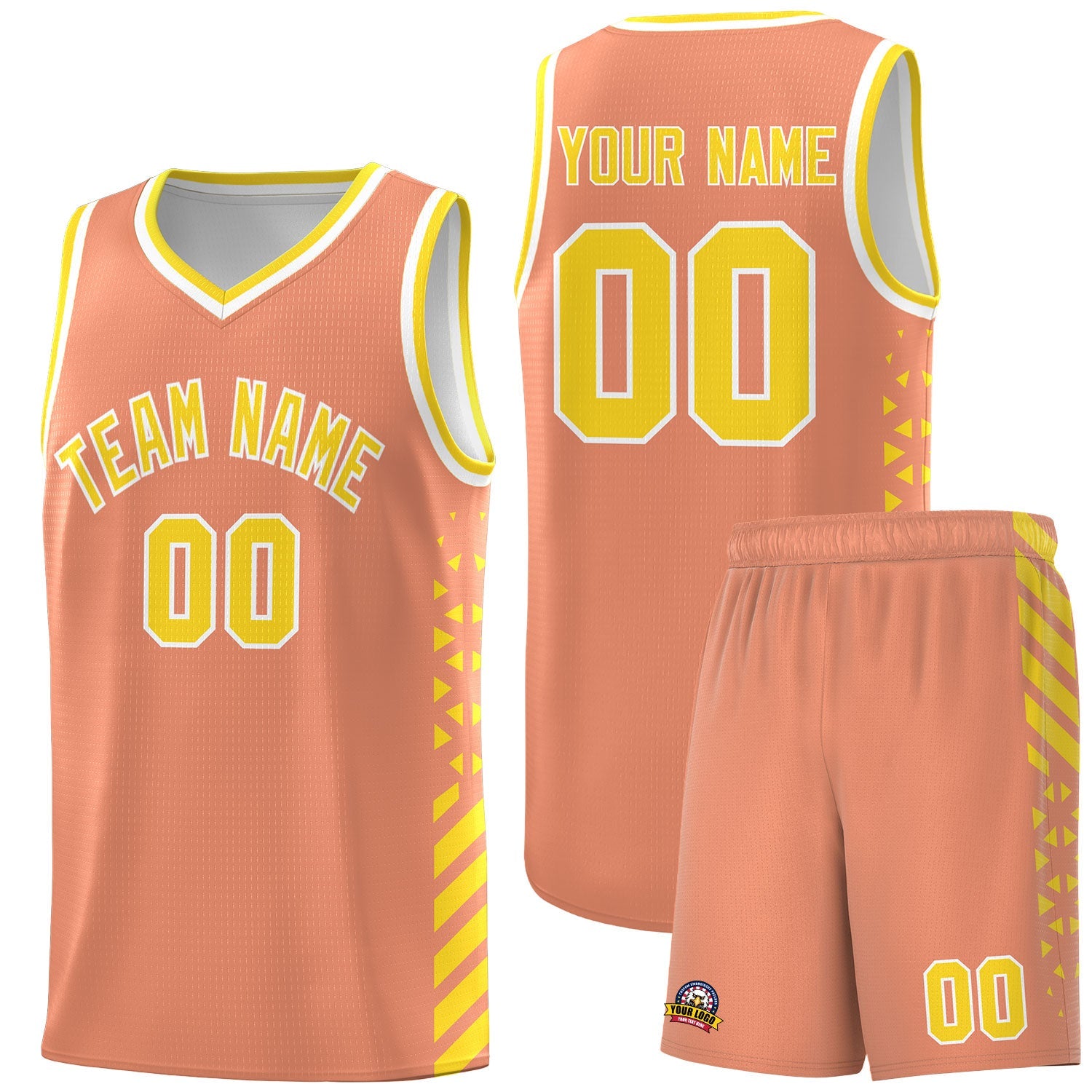 Custom Light Orange Gold White Side Diamond Shapes Stripes Basketball Jersey | For Men,Sublimation Printed,Perfect for Teams,Perfect for Coaches | KXKSHOP