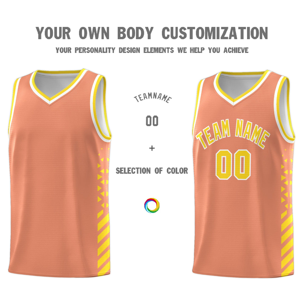 Custom Light Orange Gold White Side Diamond Shapes Stripes Basketball Jersey | For Men,Sublimation Printed,Perfect for Teams,Perfect for Coaches | KXKSHOP