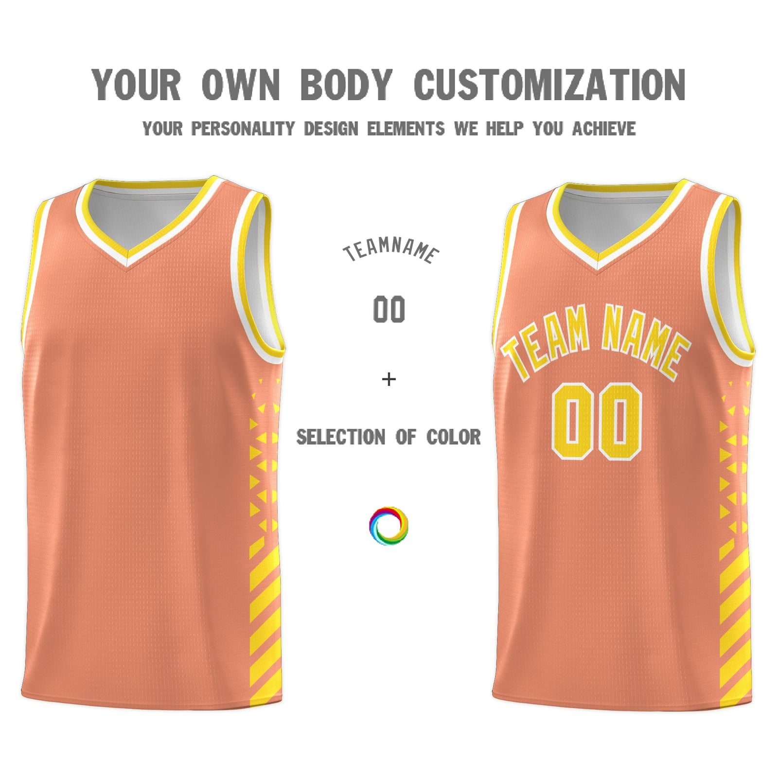 Custom Light Orange Gold White Side Diamond Shapes Stripes Basketball Jersey | For Men,Sublimation Printed,Perfect for Teams,Perfect for Coaches | KXKSHOP