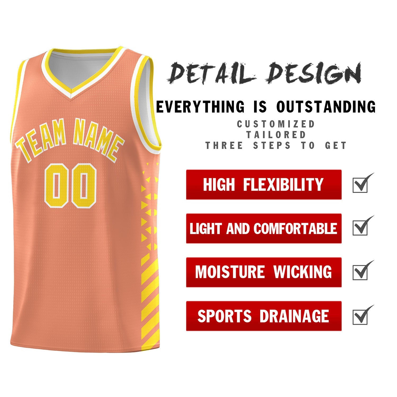 Custom Light Orange Gold White Side Diamond Shapes Stripes Basketball Jersey | For Men,Sublimation Printed,Perfect for Teams,Perfect for Coaches | KXKSHOP