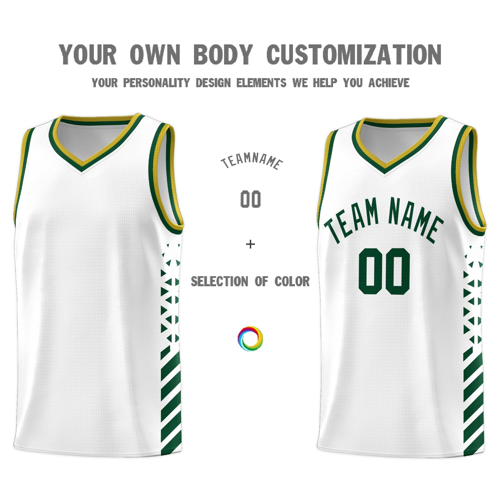 Custom White Hunter Green Old Gold Side Diamond Shapes Stripes Basketball Jersey | For Men,Sublimation Printed,Perfect for Teams,Perfect for Coaches | KXKSHOP