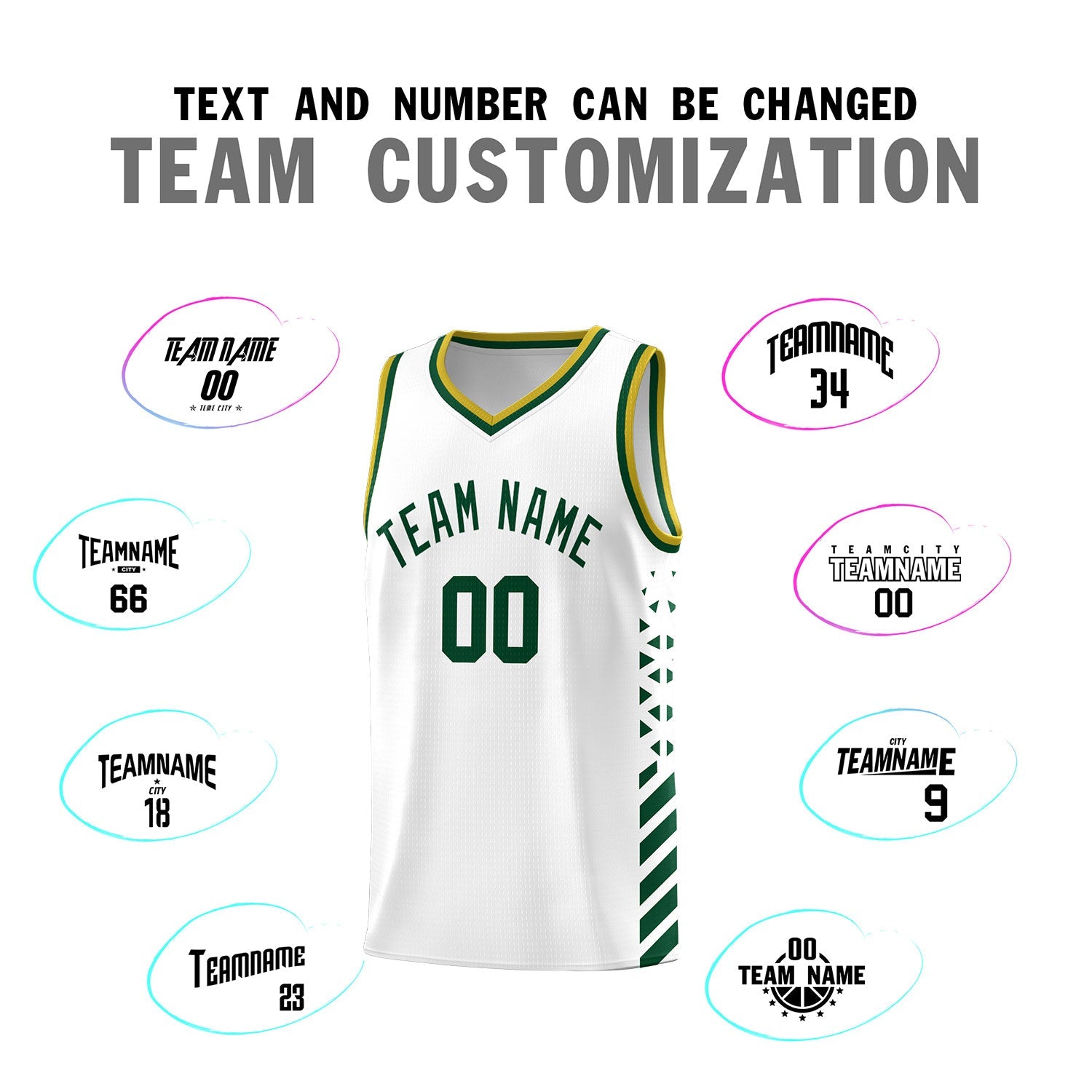 Custom White Hunter Green Old Gold Side Diamond Shapes Stripes Basketball Jersey | For Men,Sublimation Printed,Perfect for Teams,Perfect for Coaches | KXKSHOP