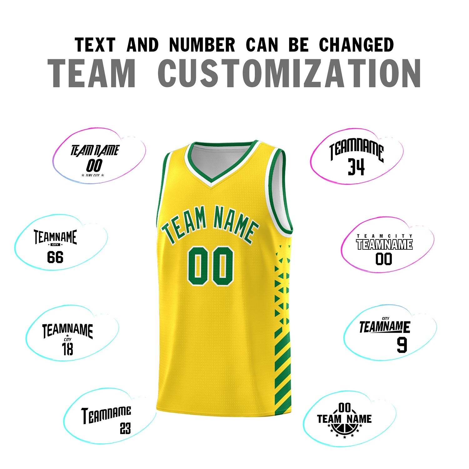 Custom Gold Kelly Green White Side Diamond Shapes Stripes Basketball Jersey | For Men,Sublimation Printed,Perfect for Teams,Perfect for Coaches | KXKSHOP