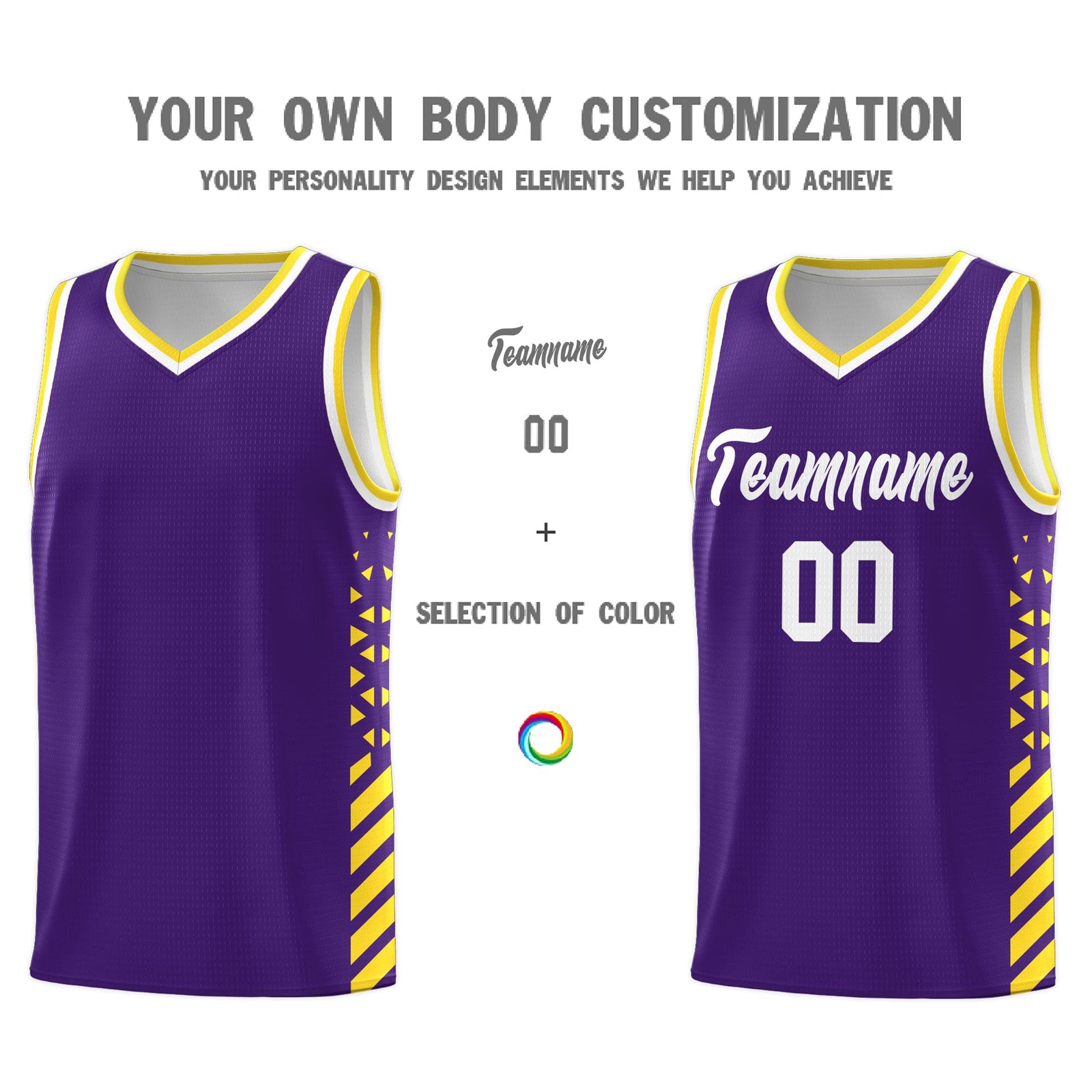 Custom Purple Gold White Side Diamond Shapes Stripes Basketball Jersey | For Men,Sublimation Printed,Perfect for Teams,Perfect for Coaches | KXKSHOP
