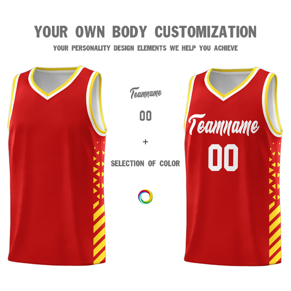 Custom Red Gold White Side Diamond Shapes Stripes Basketball Jersey | For Men,Sublimation Printed,Perfect for Teams,Perfect for Coaches | KXKSHOP