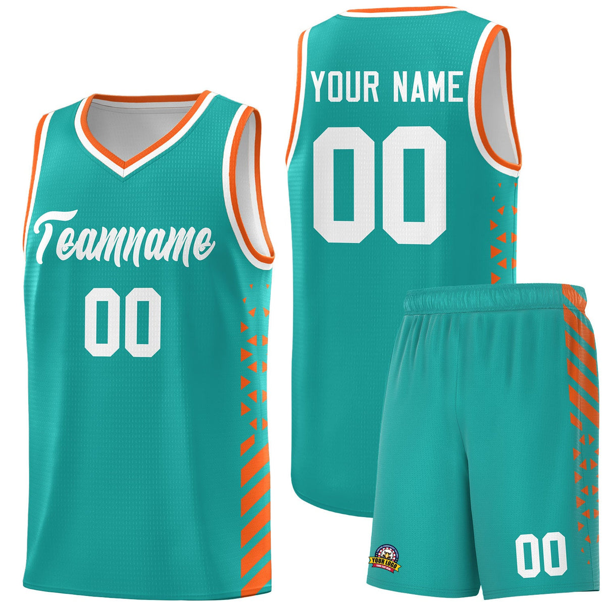 Custom Aqua Orange White Side Diamond Shapes Stripes Basketball Jersey | For Men,Sublimation Printed,Perfect for Teams,Perfect for Coaches | KXKSHOP