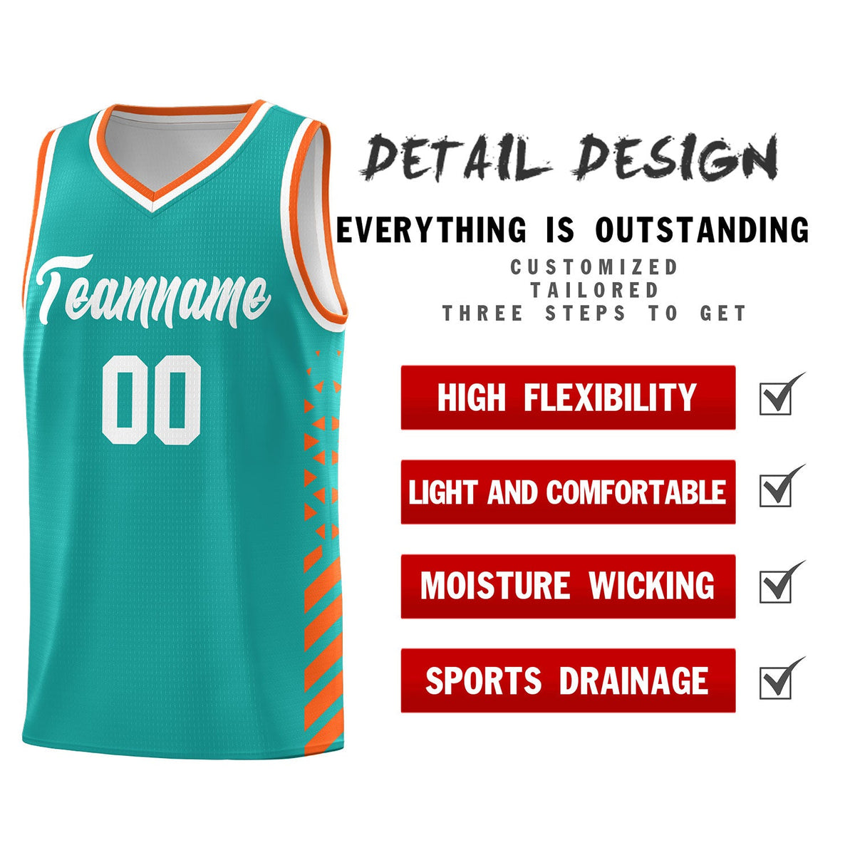 Custom Aqua Orange White Side Diamond Shapes Stripes Basketball Jersey | For Men,Sublimation Printed,Perfect for Teams,Perfect for Coaches | KXKSHOP