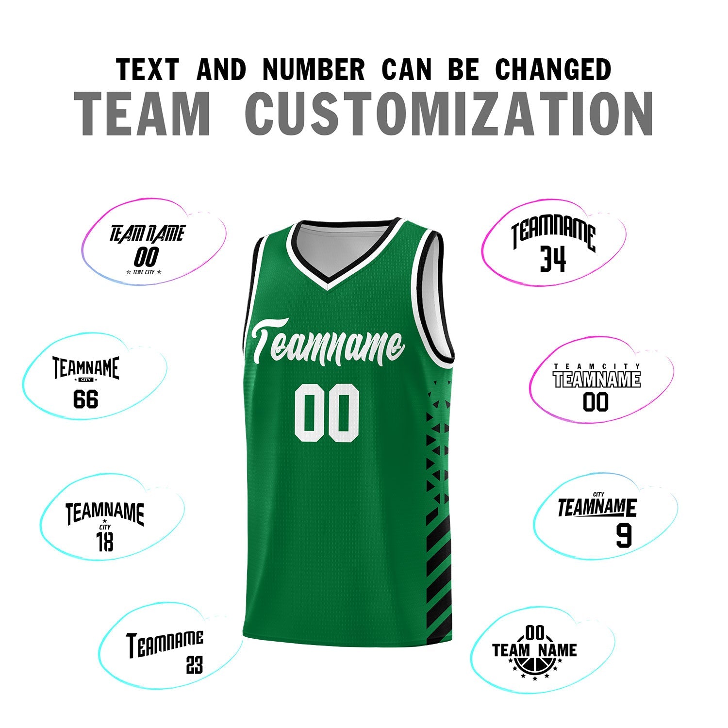 Custom Kelly Green Black White Side Diamond Shapes Stripes Basketball Jersey | For Men,Sublimation Printed,Perfect for Teams,Perfect for Coaches | KXKSHOP