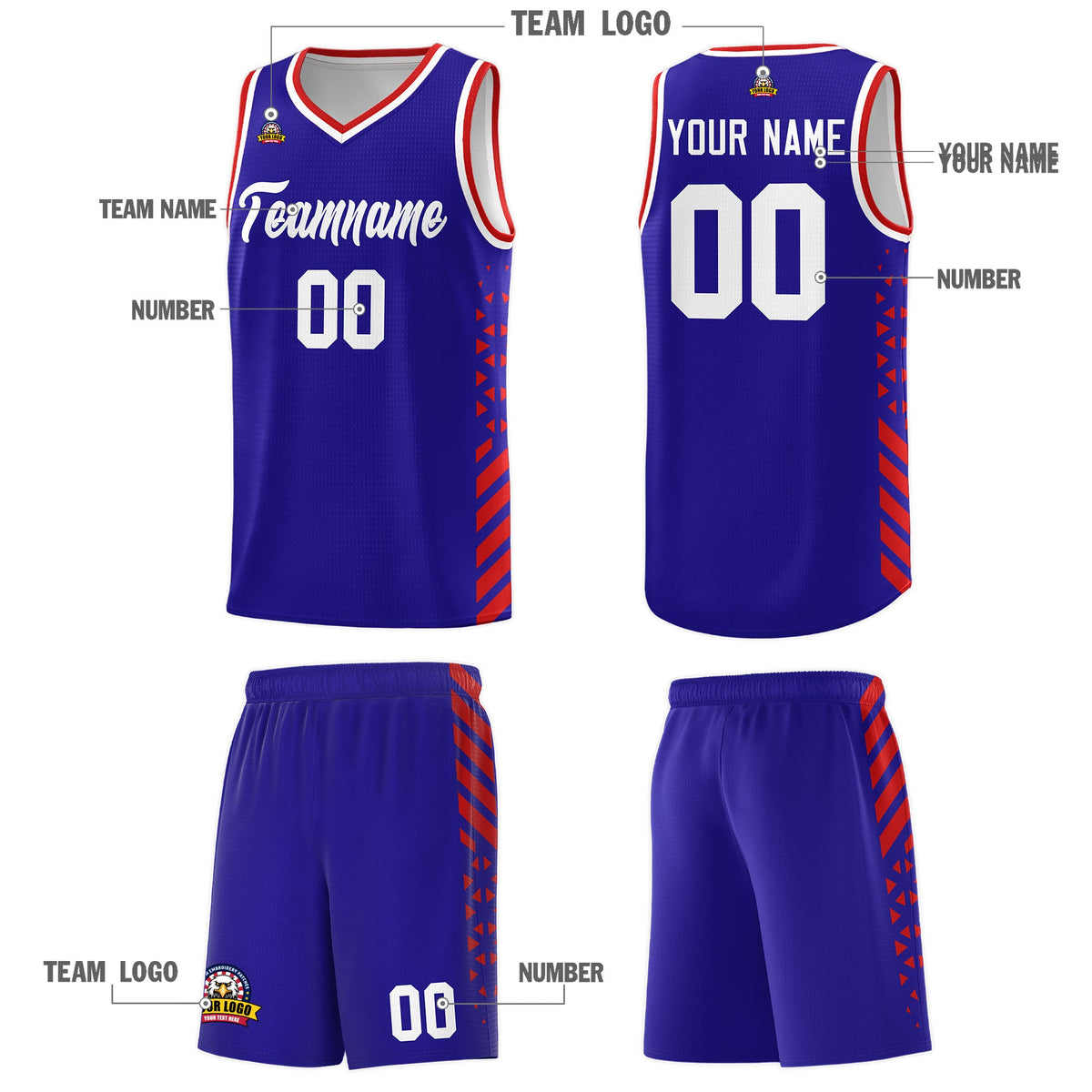 Custom Royal Blue Red White Side Diamond Shapes Stripes Basketball Jersey | For Men,Sublimation Printed,Perfect for Teams,Perfect for Coaches | KXKSHOP