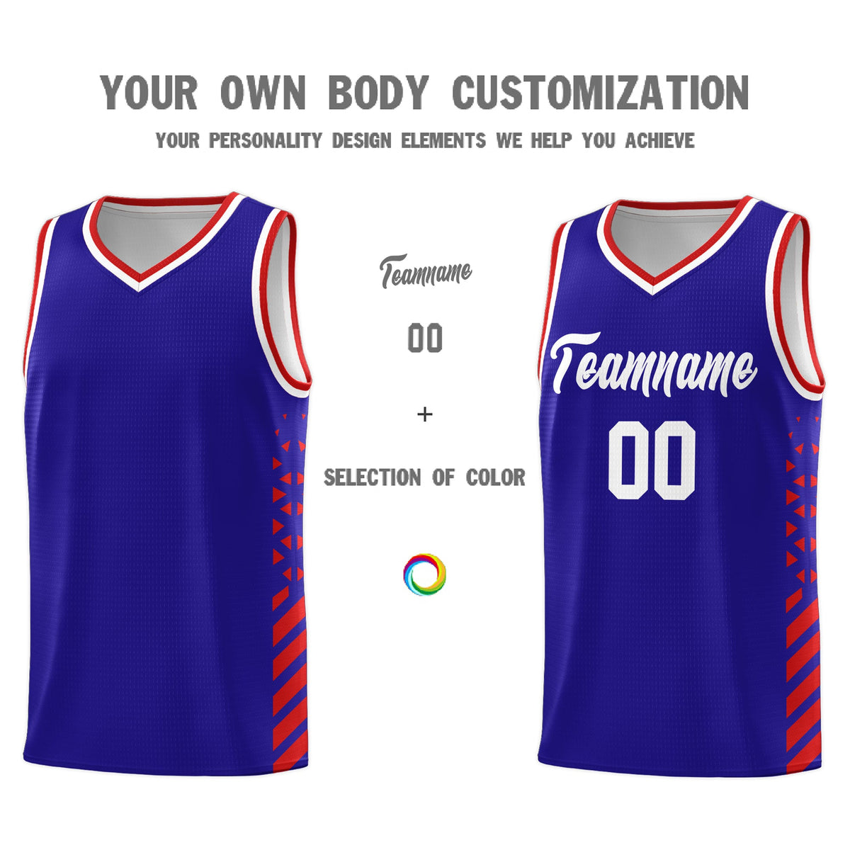 Custom Royal Blue Red White Side Diamond Shapes Stripes Basketball Jersey | For Men,Sublimation Printed,Perfect for Teams,Perfect for Coaches | KXKSHOP
