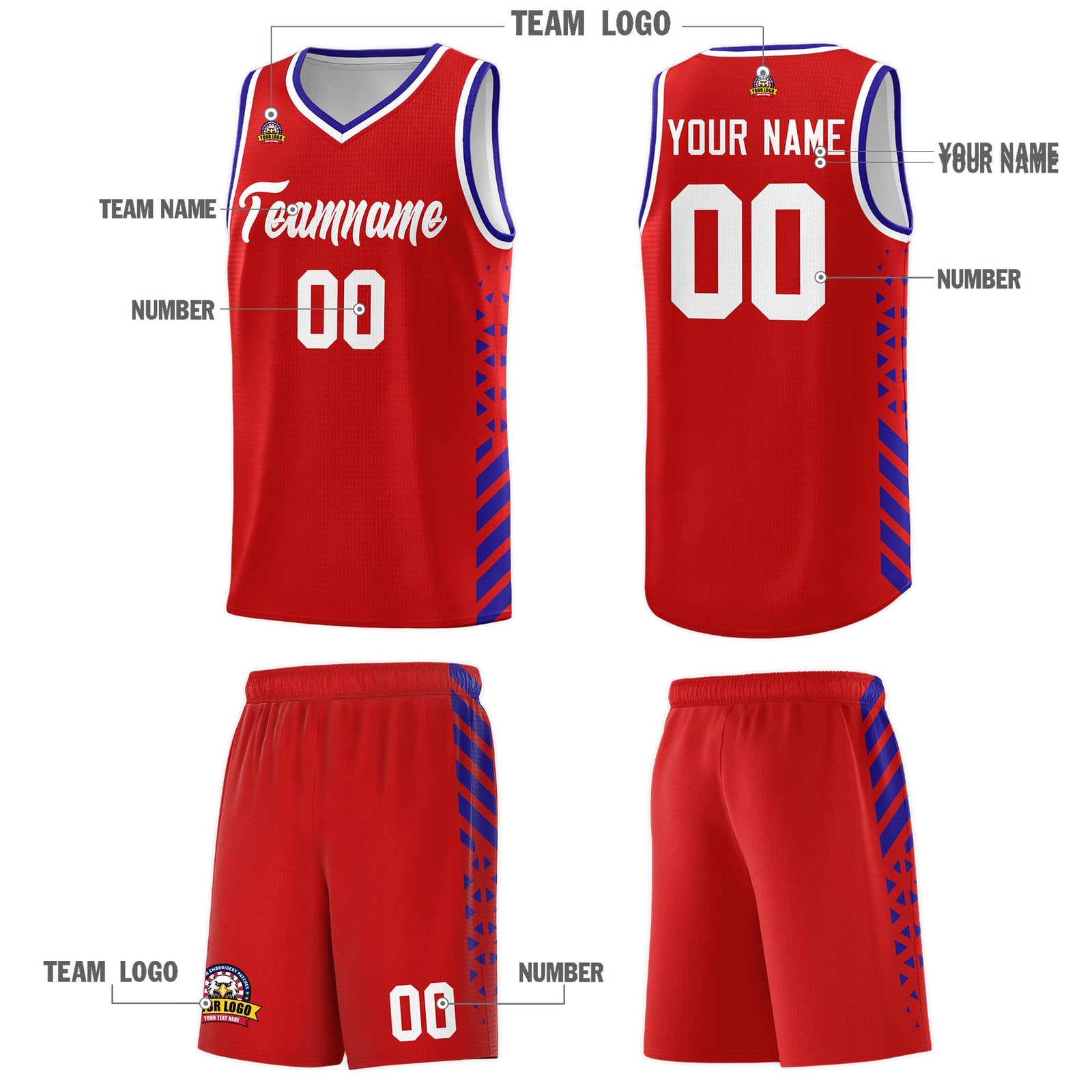 Custom Red Royal Blue White Side Diamond Shapes Stripes Basketball Jersey | For Men,Sublimation Printed,Perfect for Teams,Perfect for Coaches | KXKSHOP