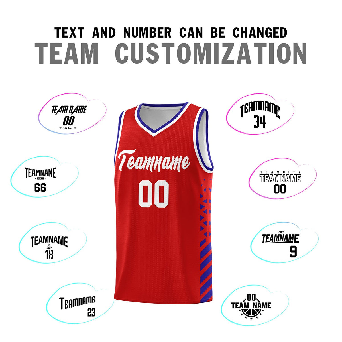 Custom Red Royal Blue White Side Diamond Shapes Stripes Basketball Jersey | For Men,Sublimation Printed,Perfect for Teams,Perfect for Coaches | KXKSHOP