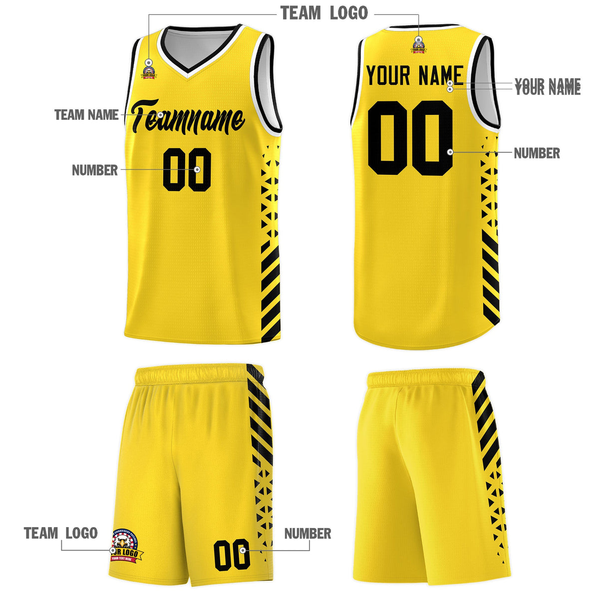 Custom Gold Black White Side Diamond Shapes Stripes Basketball Jersey | For Men,Sublimation Printed,Perfect for Teams,Perfect for Coaches | KXKSHOP