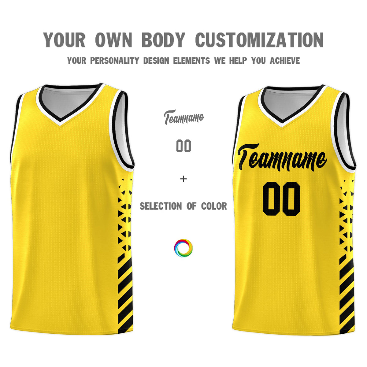 Custom Gold Black White Side Diamond Shapes Stripes Basketball Jersey | For Men,Sublimation Printed,Perfect for Teams,Perfect for Coaches | KXKSHOP