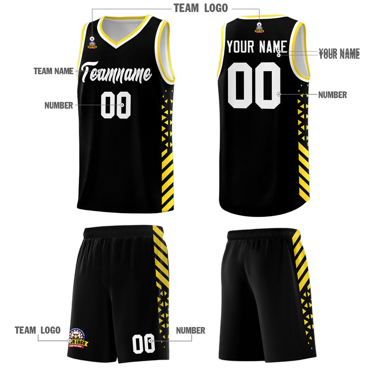 Custom Black Gold White Side Diamond Shapes Stripes Basketball Jersey | For Men,Sublimation Printed,Perfect for Teams,Perfect for Coaches | KXKSHOP