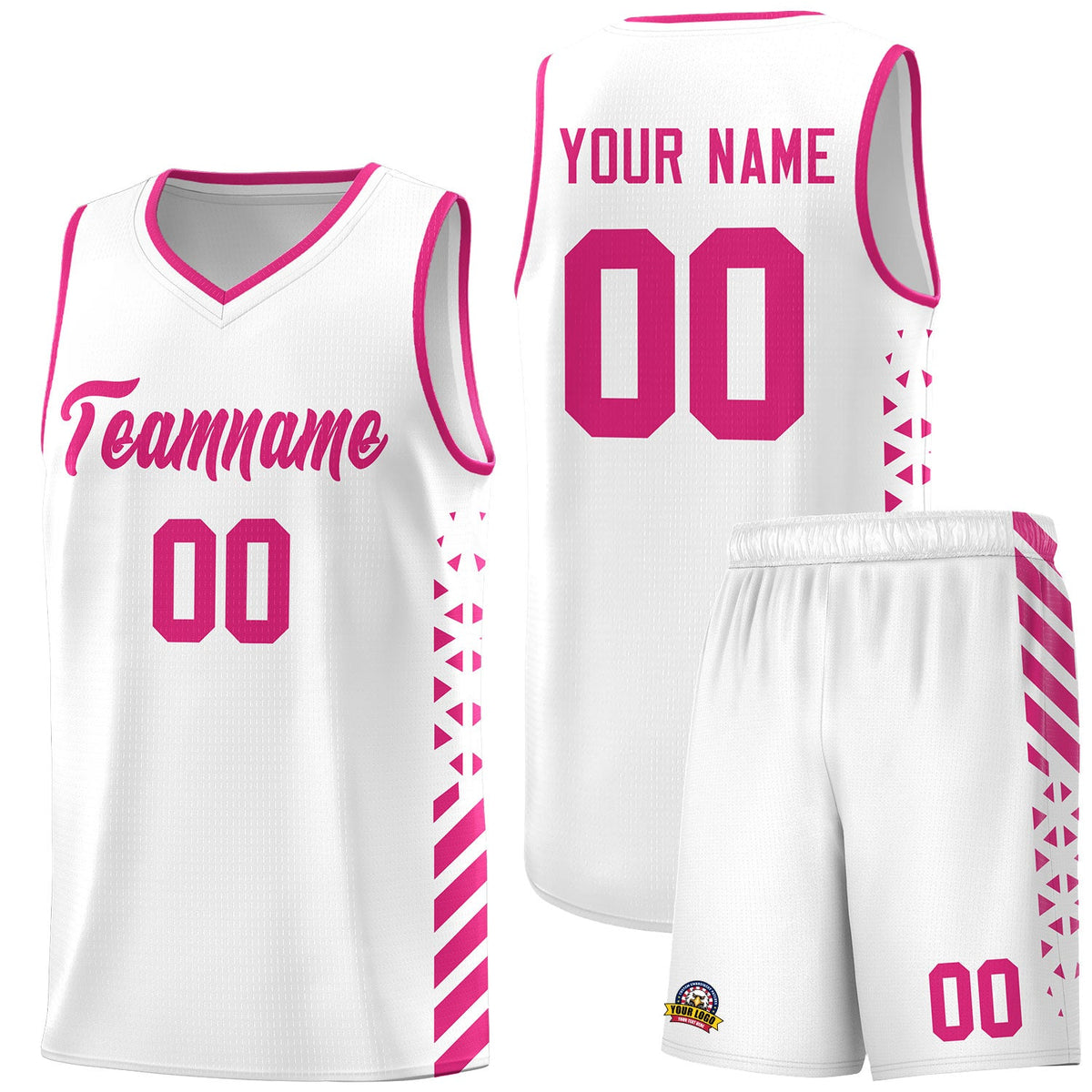 Custom White Rose Red Side Diamond Shapes Stripes Basketball Jersey | For Men,Sublimation Printed,Perfect for Teams,Perfect for Coaches | KXKSHOP