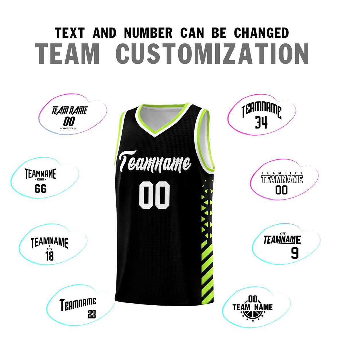 Custom Black Neon Green White Side Diamond Shapes Stripes Basketball Jersey | For Men,Sublimation Printed,Perfect for Teams,Perfect for Coaches | KXKSHOP