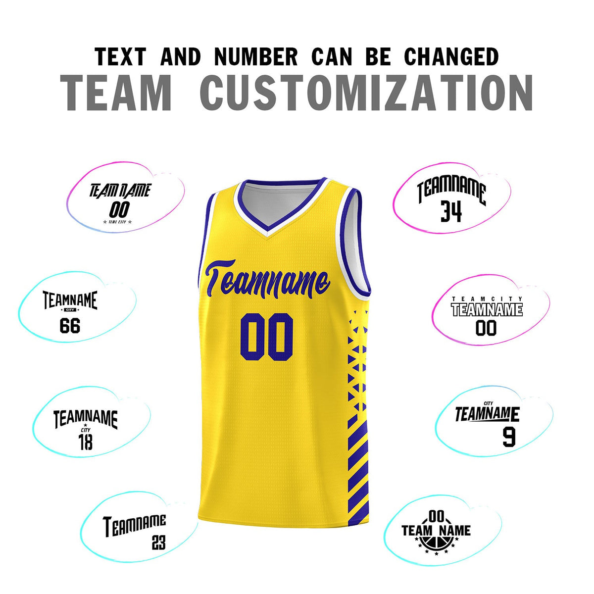Custom Gold Royal Blue White Side Diamond Shapes Stripes Basketball Jersey | For Men,Sublimation Printed,Perfect for Teams,Perfect for Coaches | KXKSHOP