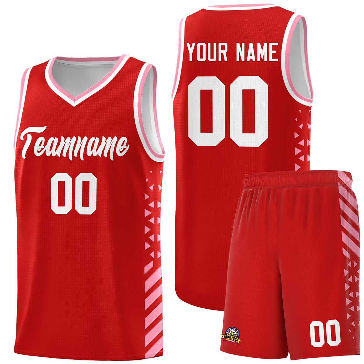 Custom Red Light Pink White Side Diamond Shapes Stripes Basketball Jersey | For Men,Sublimation Printed,Perfect for Teams,Perfect for Coaches | KXKSHOP
