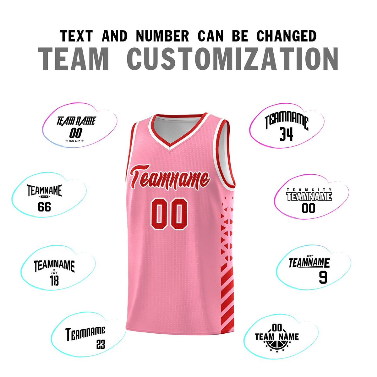 Custom Light Pink Red White Side Diamond Shapes Stripes Basketball Jersey | For Men,Sublimation Printed,Perfect for Teams,Perfect for Coaches | KXKSHOP