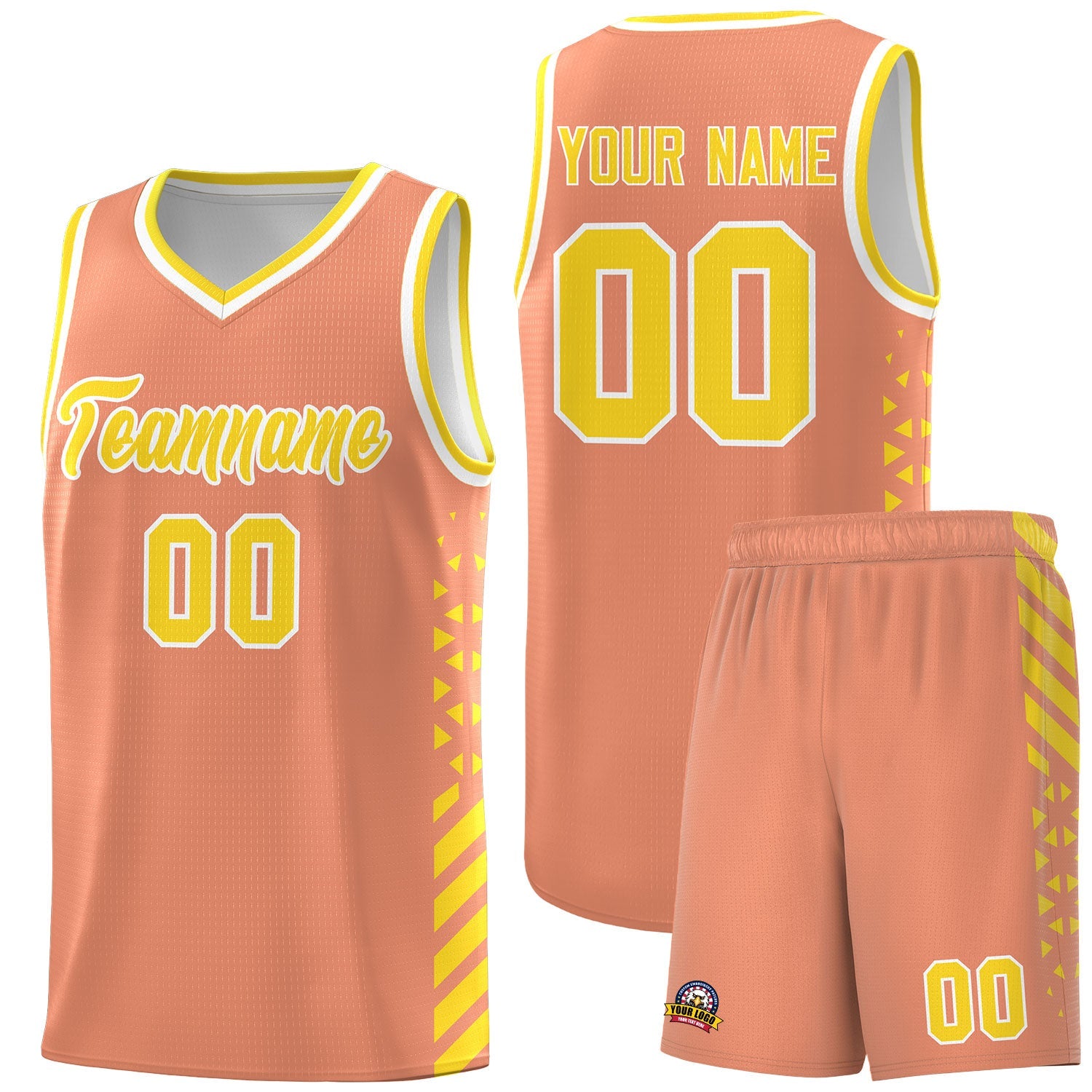 Custom Light Orange Gold White Side Diamond Shapes Stripes Basketball Jersey | For Men,Sublimation Printed,Perfect for Teams,Perfect for Coaches | KXKSHOP