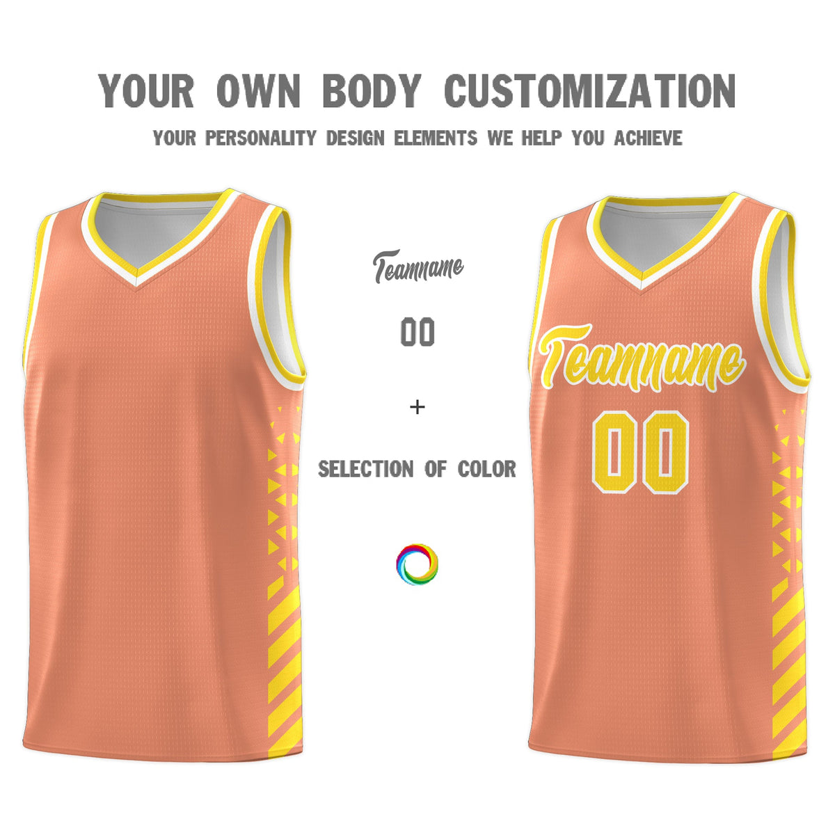 Custom Light Orange Gold White Side Diamond Shapes Stripes Basketball Jersey | For Men,Sublimation Printed,Perfect for Teams,Perfect for Coaches | KXKSHOP