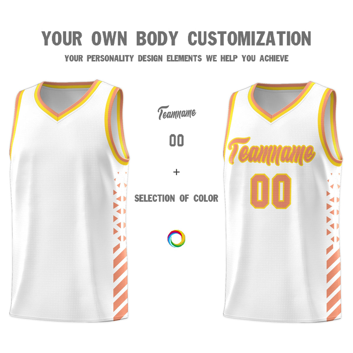 Custom White Light Orange Gold Side Diamond Shapes Stripes Basketball Jersey | For Men,Sublimation Printed,Perfect for Teams,Perfect for Coaches | KXKSHOP