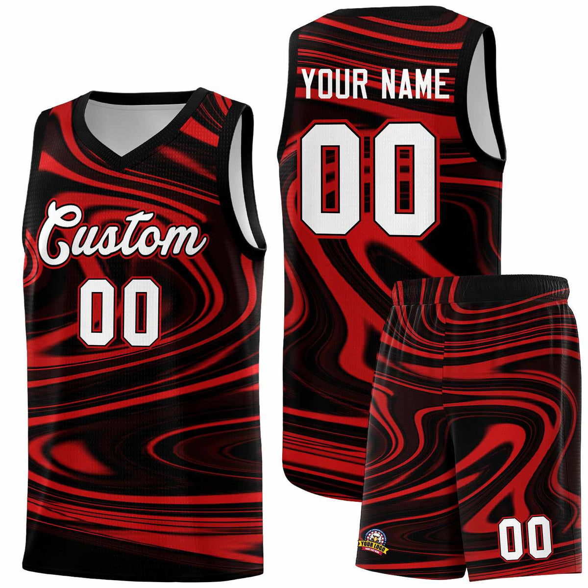 Custom Black Red Graffiti Pattern Fluids Style Sports Uniform Basketball Jersey Sets