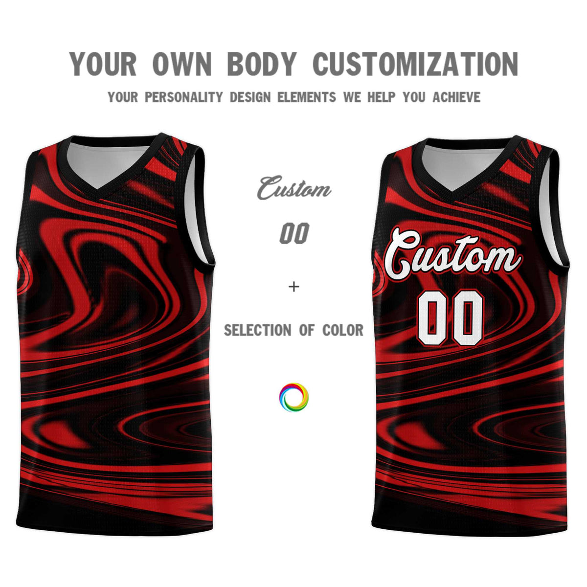 Custom Black Red Graffiti Pattern Fluids Style Sports Uniform Basketball Jersey Sets