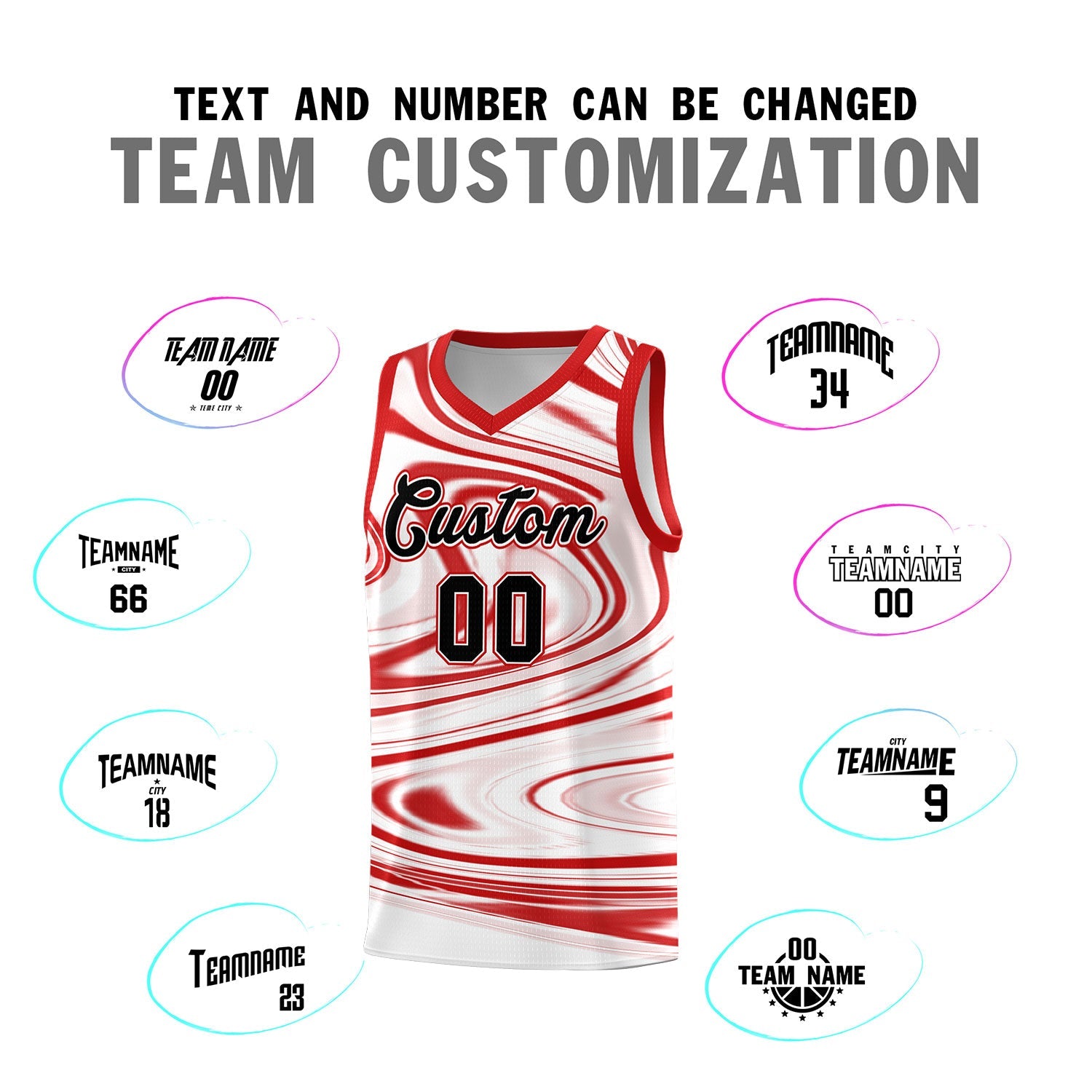 Custom White Red Graffiti Pattern Fluids Style Sports Uniform Basketball Jersey Sets