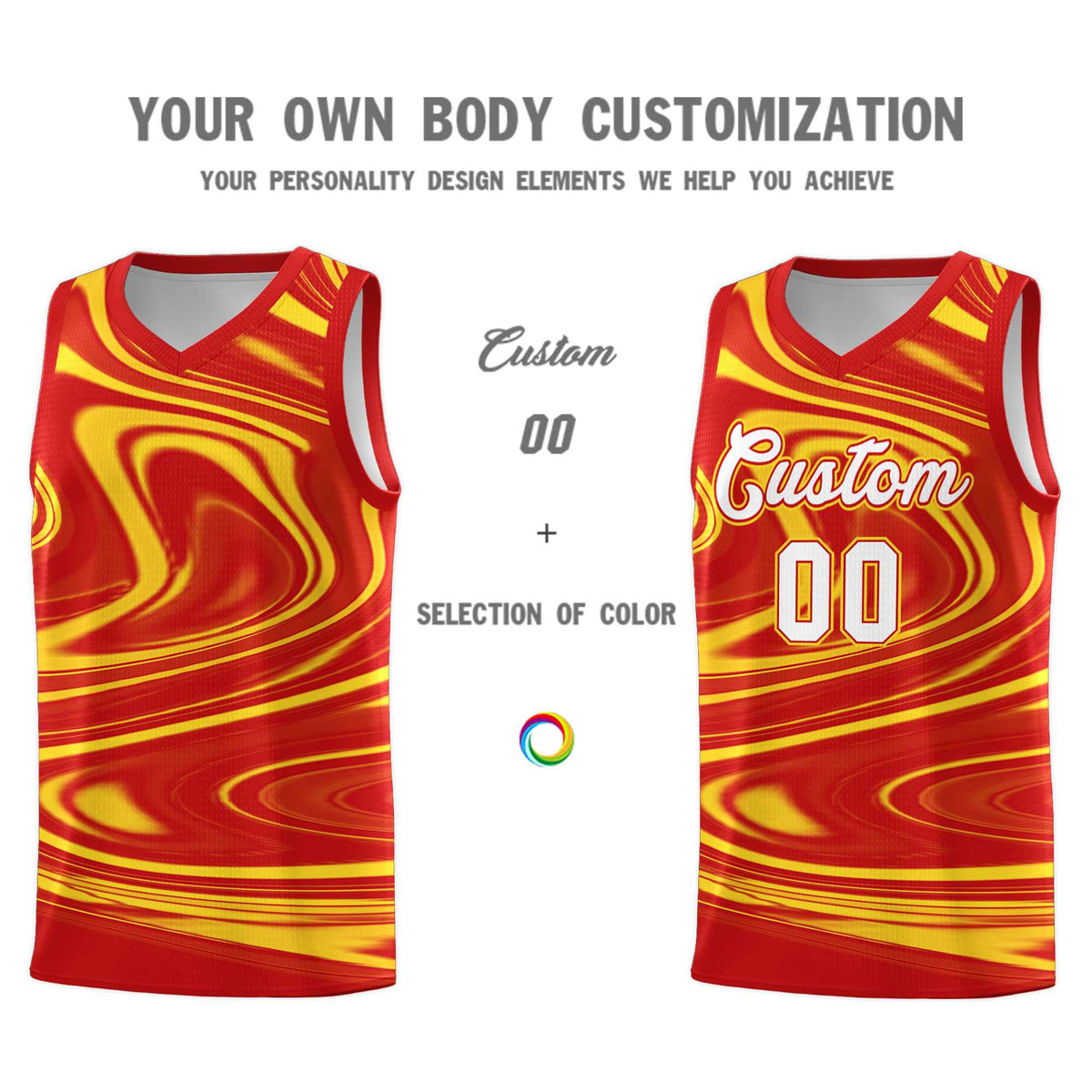 Custom Red Gold Graffiti Pattern Fluids Style Sports Uniform Basketball Jersey Sets