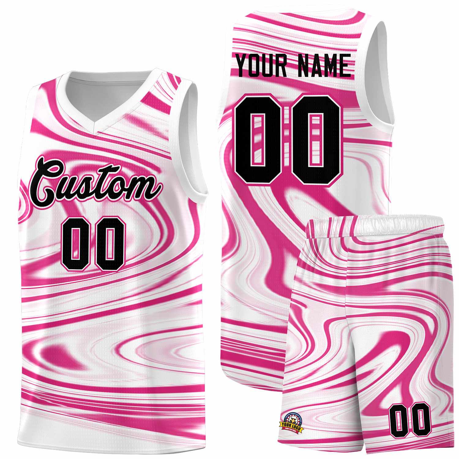 Custom White Pink Graffiti Pattern Fluids Style Sports Uniform Basketball Jersey Sets