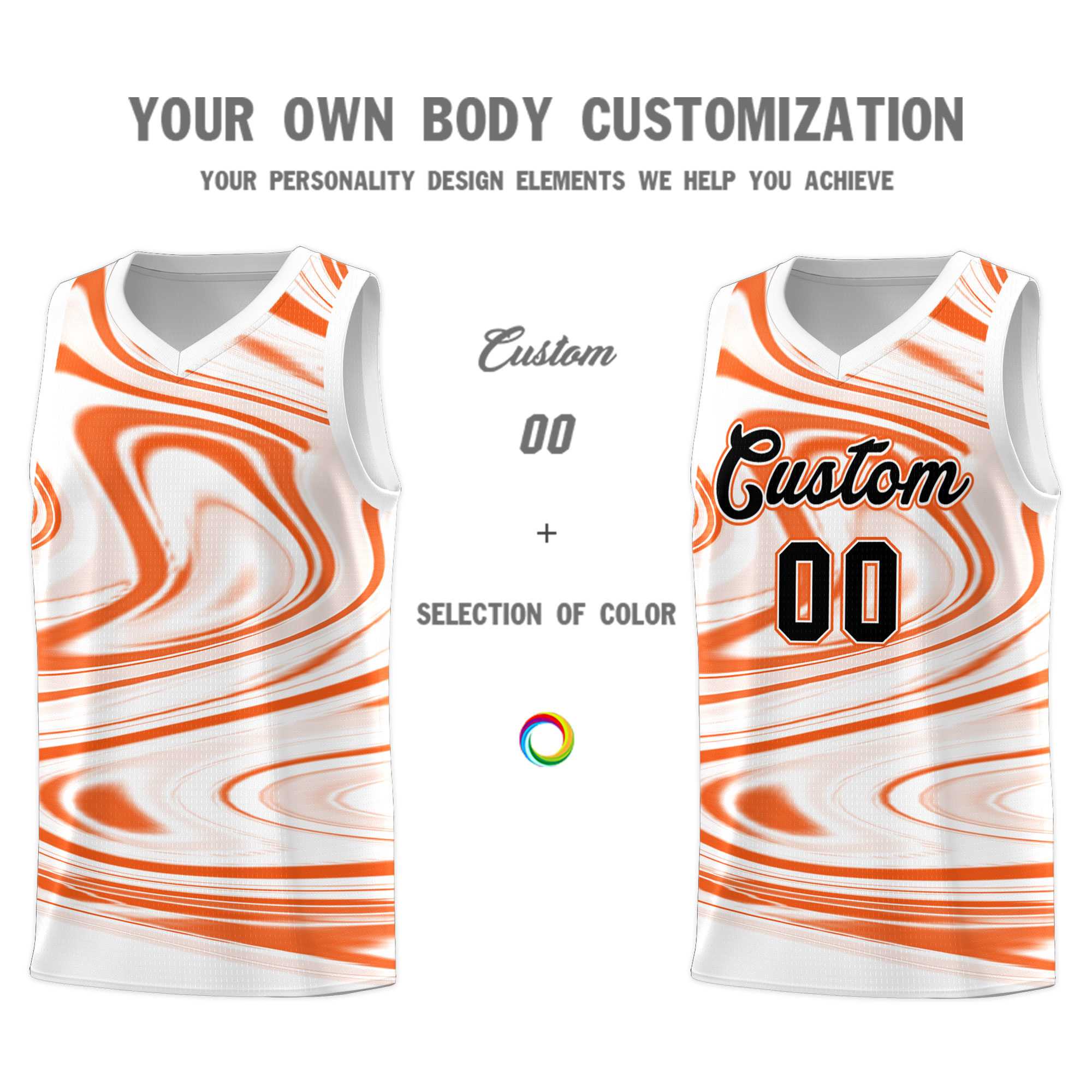 Custom White Orange Graffiti Pattern Fluids Style Sports Uniform Basketball Jersey Sets