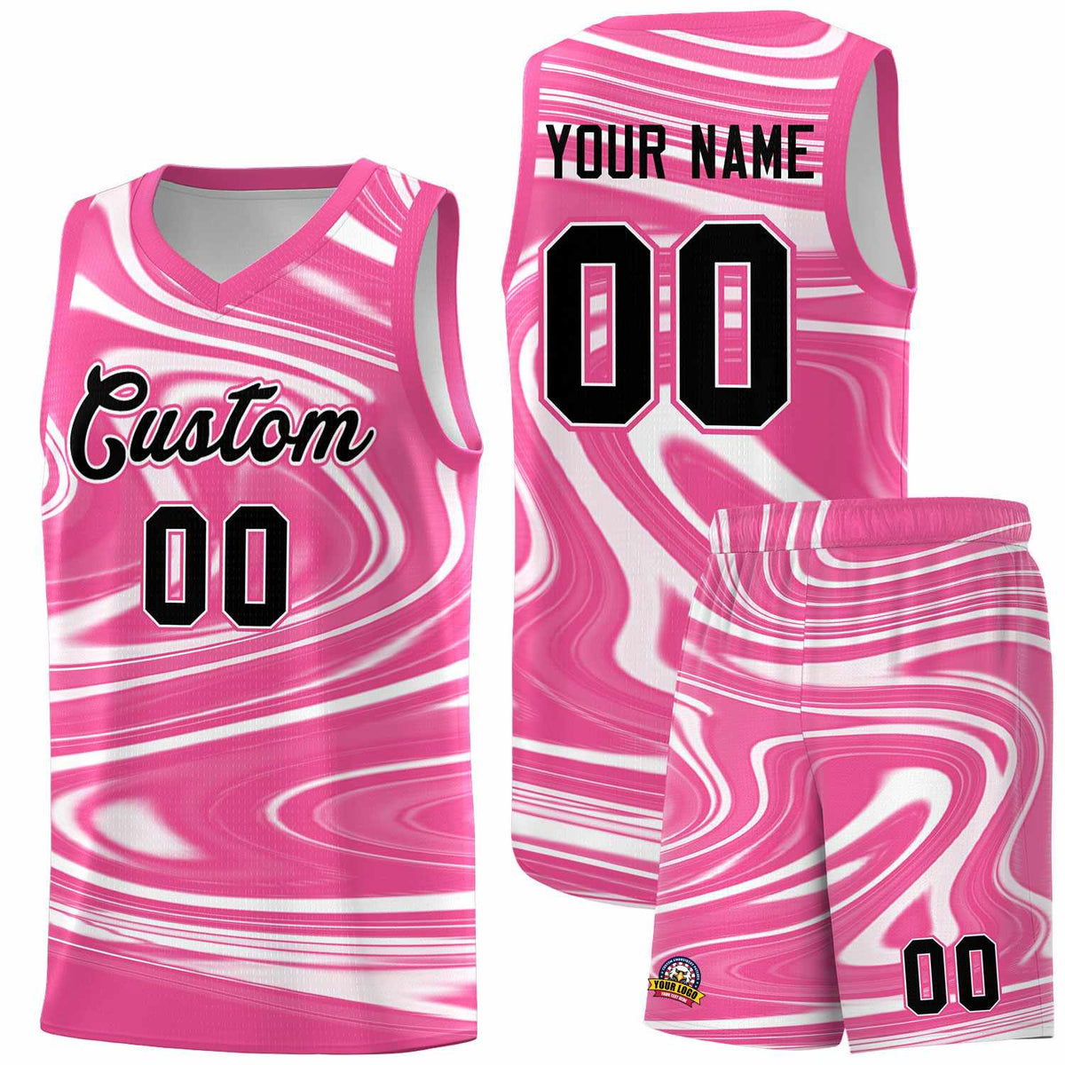 Custom Pink White Graffiti Pattern Fluids Style Sports Uniform Basketball Jersey Sets