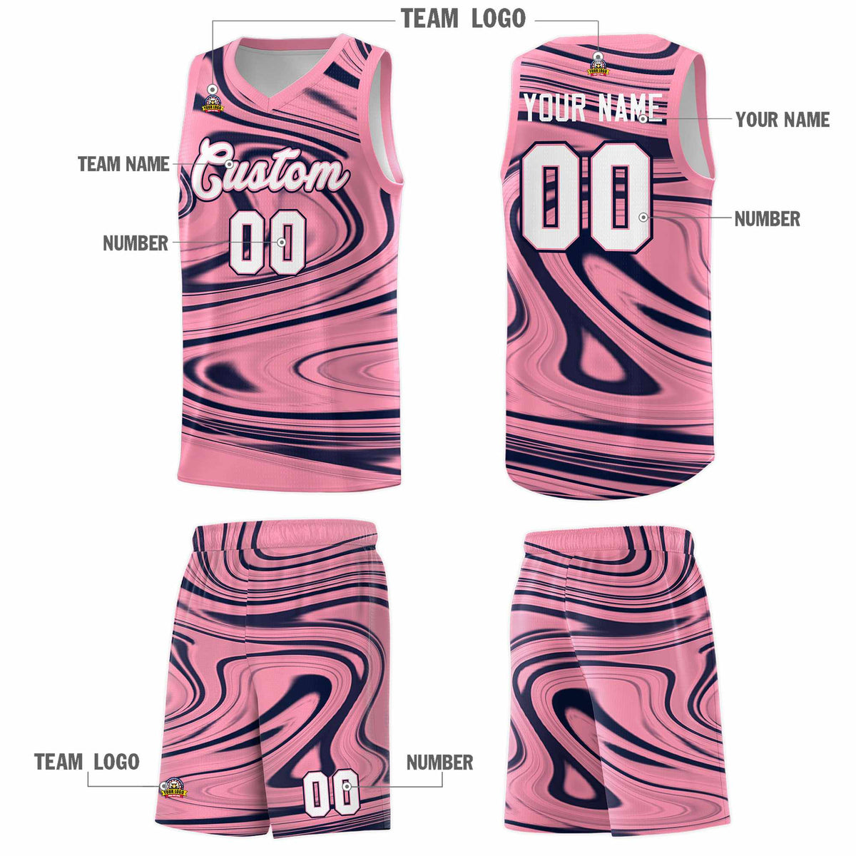 Custom Bright Green Navy Graffiti Pattern Fluids Style Sports Uniform Basketball Jersey Sets