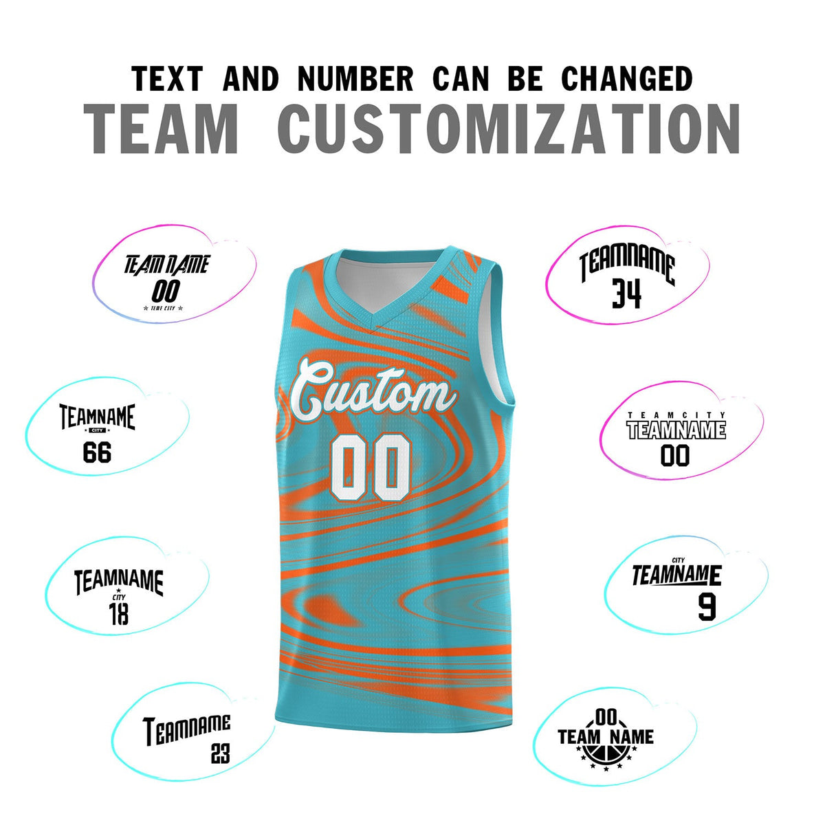 Custom Aqua Orange Graffiti Pattern Fluids Style Sports Uniform Basketball Jersey Sets