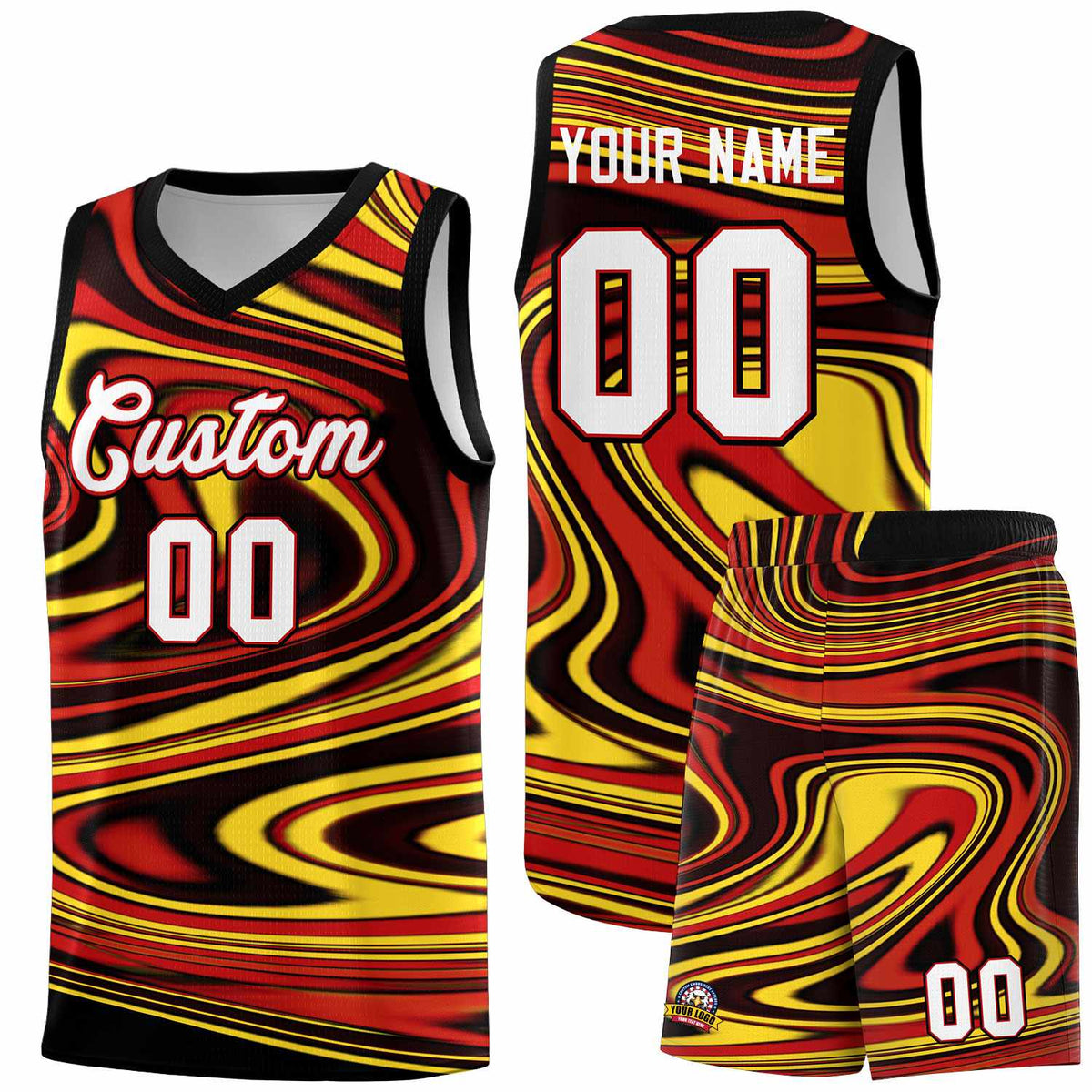 Custom Black Red Graffiti Pattern Fluids Style Sports Uniform Basketball Jersey Sets