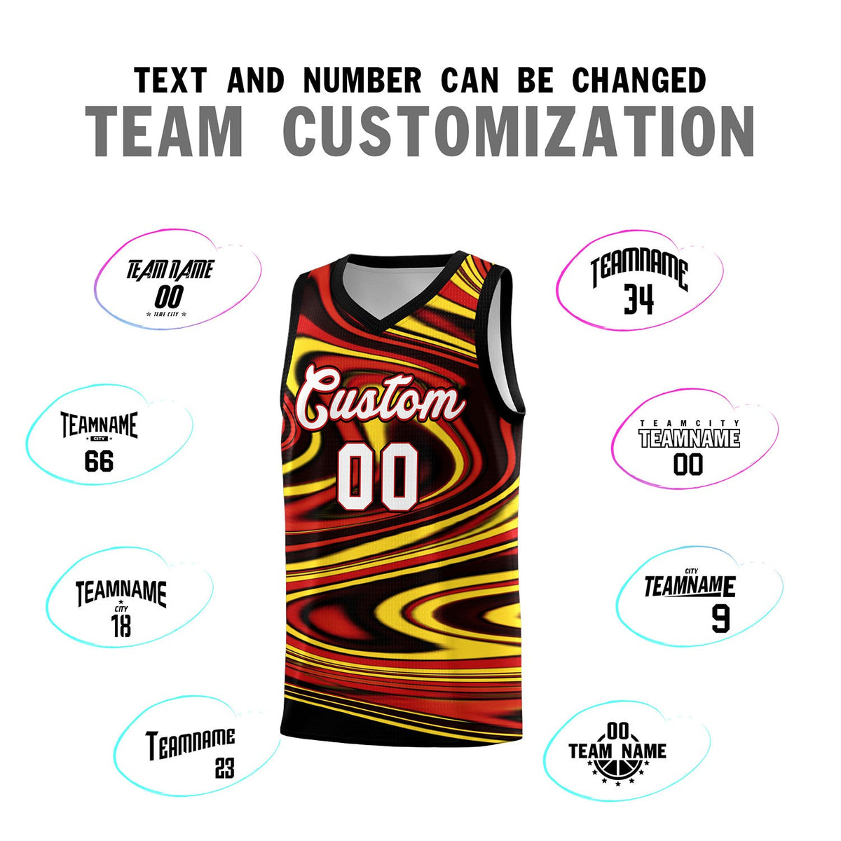 Custom Black Red Graffiti Pattern Fluids Style Sports Uniform Basketball Jersey Sets