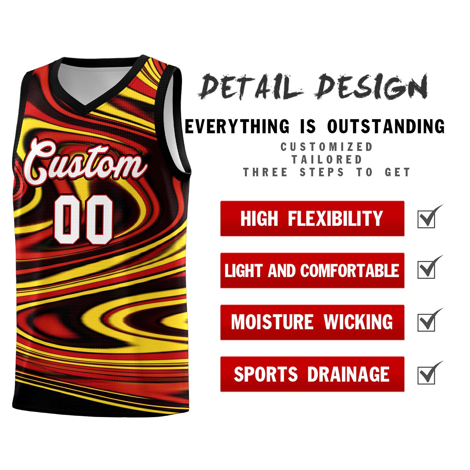 Custom Black Red Graffiti Pattern Fluids Style Sports Uniform Basketball Jersey Sets