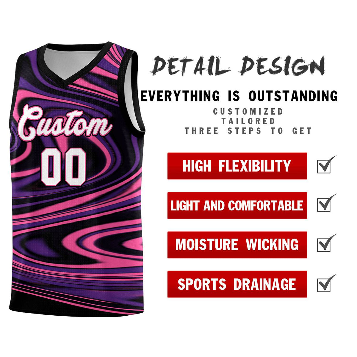 Custom Black Purple Graffiti Pattern Fluids Style Sports Uniform Basketball Jersey Sets