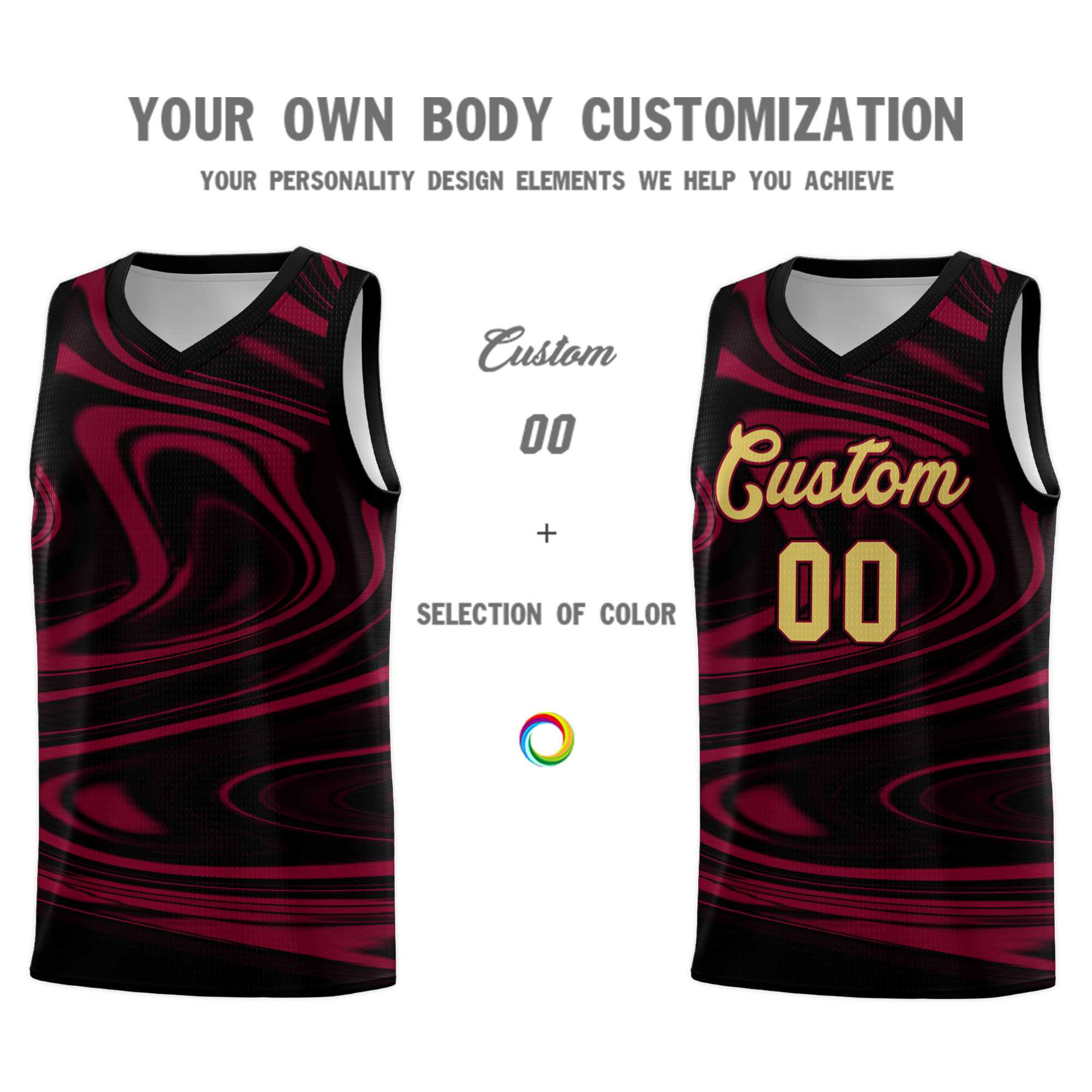 Custom Black Crimson Graffiti Pattern Fluids Style Sports Uniform Basketball Jersey Sets