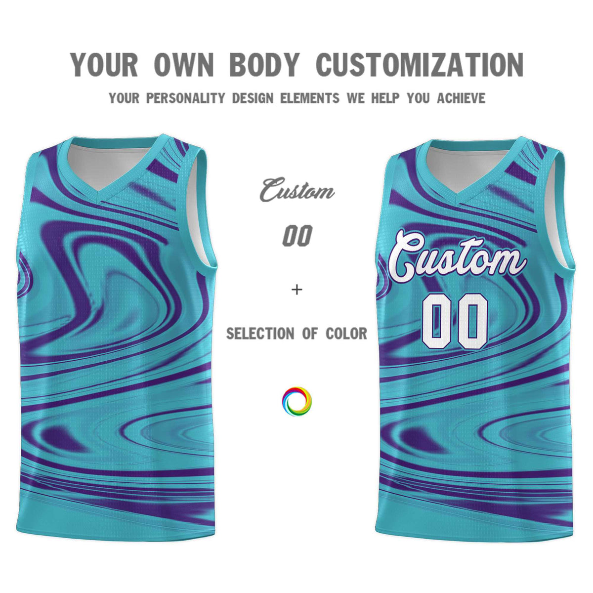 Custom Aqua Purple Graffiti Pattern Fluids Style Sports Uniform Basketball Jersey Sets