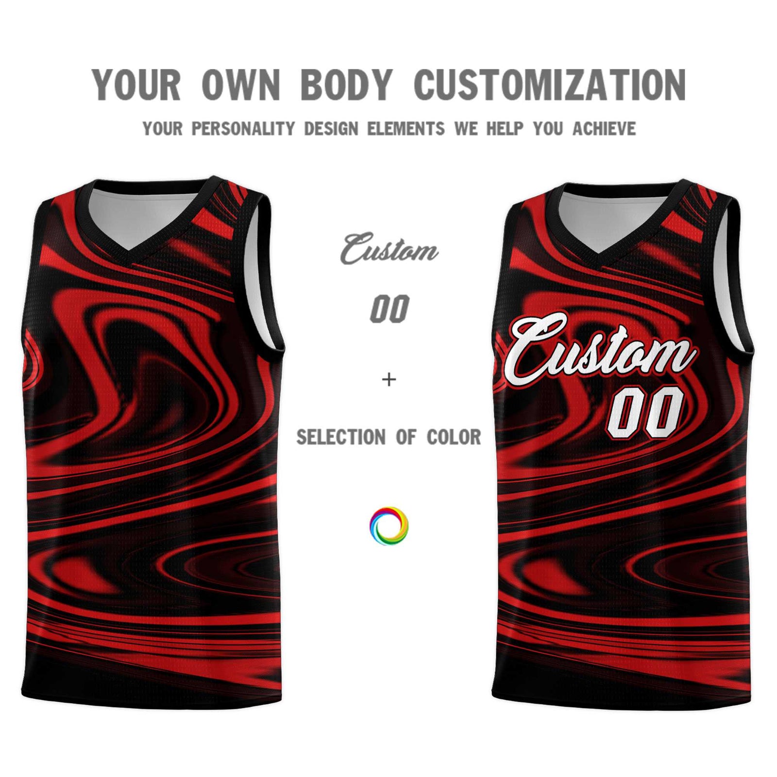 Custom Black Red Graffiti Pattern Fluids Style Sports Uniform Basketball Jersey Sets