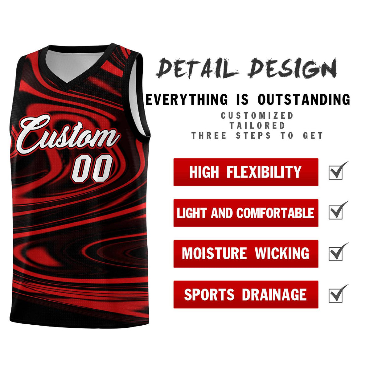 Custom Black Red Graffiti Pattern Fluids Style Sports Uniform Basketball Jersey Sets
