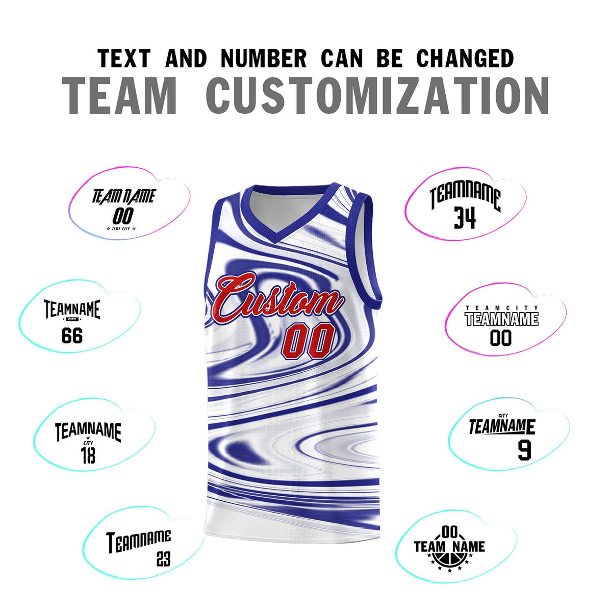 Custom White Royal Graffiti Pattern Fluids Style Sports Uniform Basketball Jersey Sets