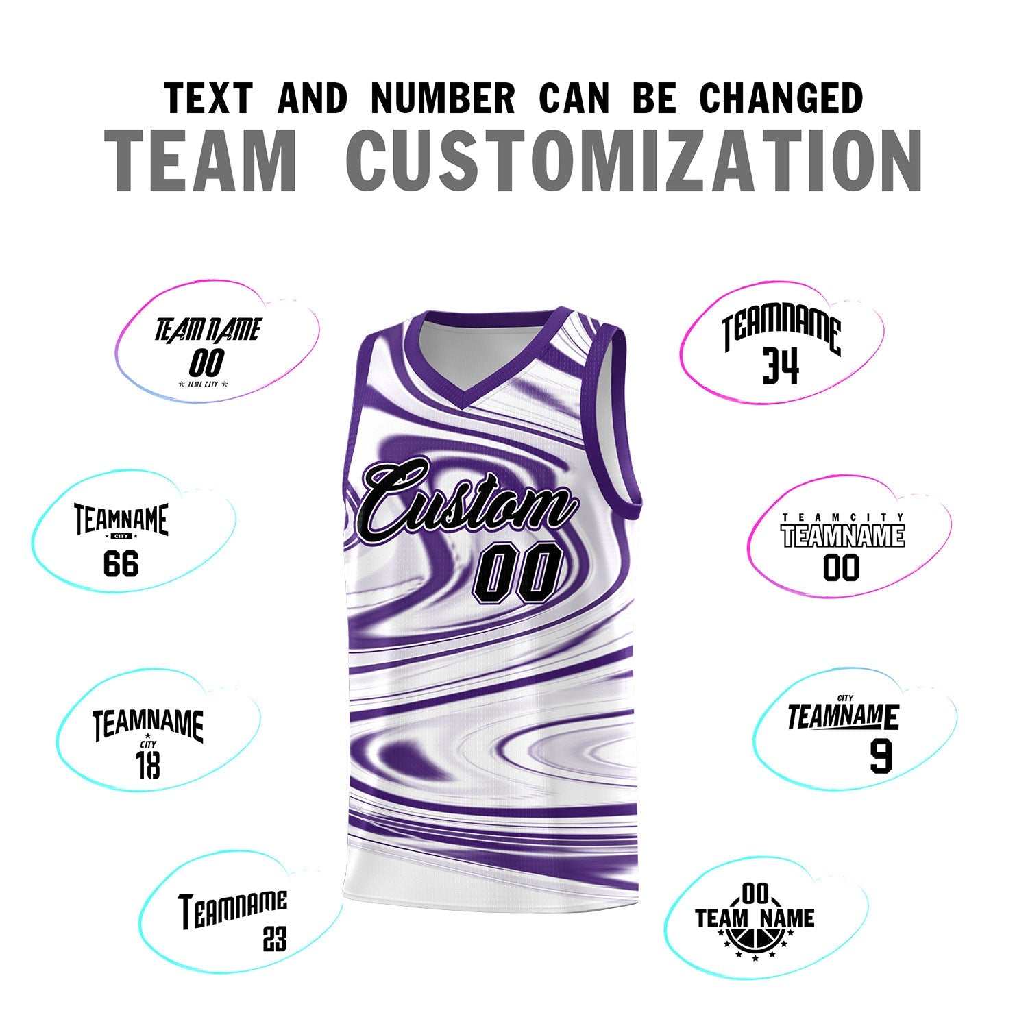 Custom White Purple Graffiti Pattern Fluids Style Sports Uniform Basketball Jersey Sets