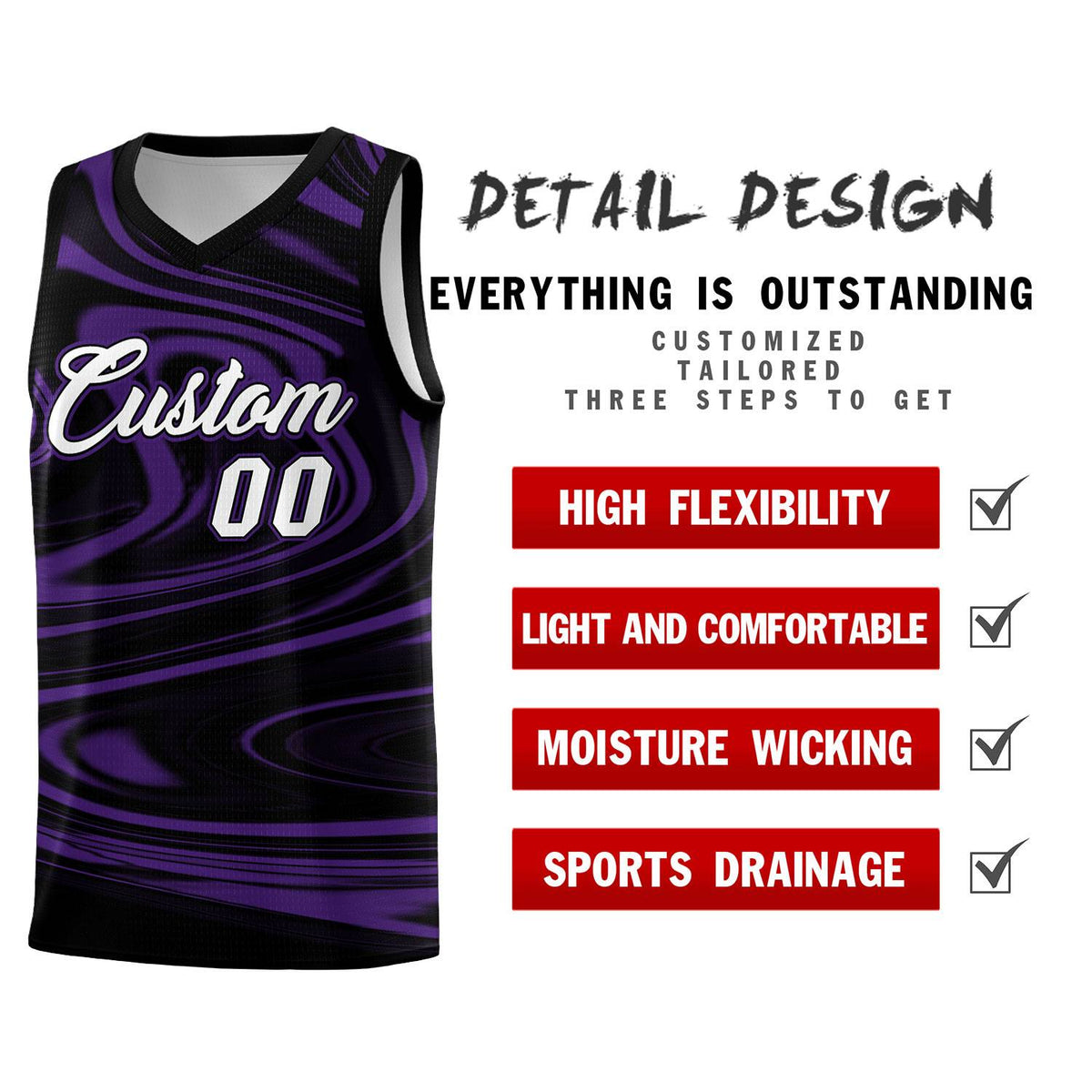 Custom Black Purple Graffiti Pattern Fluids Style Sports Uniform Basketball Jersey Sets